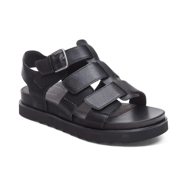Romy-Quarter-Strap-Cork-Flat-Sandal #color_black