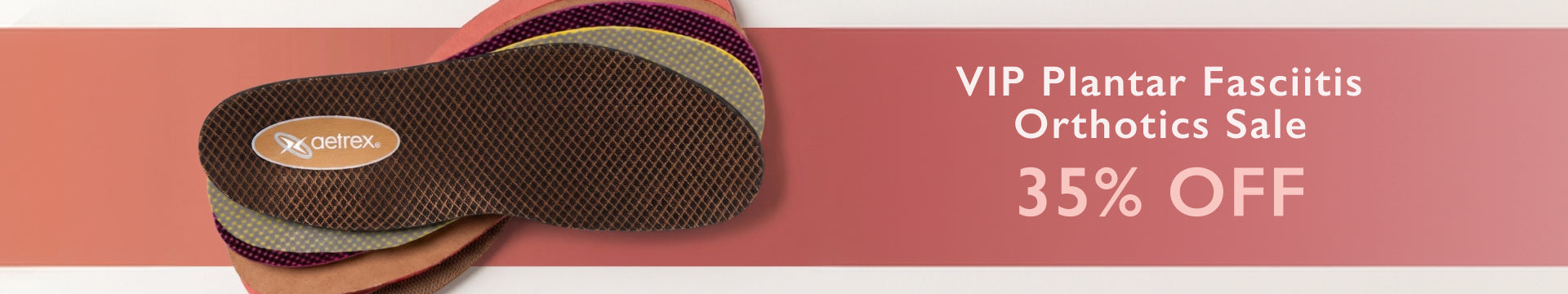A promotional banner showing a stack of orthotic shoe inserts on the left and sale text on the right. The inserts have a dark brown textured top with a beige brand label reading 'M-soft'.