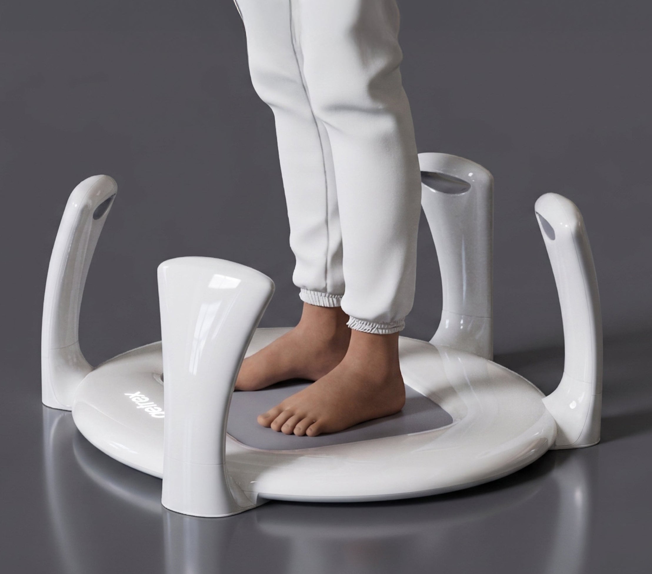 person standing on foot scanner