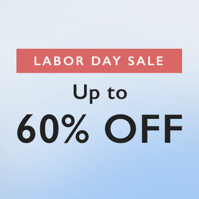Promotional graphic with a coral-red banner reading 'LABOR DAY SALE' above large black text that says 'Up to 60% OFF' on a pale blue gradient background.