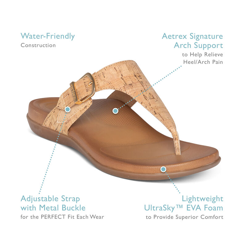 Rita Adjustable Thong Sandal - Cork - Orthopedic Sandals